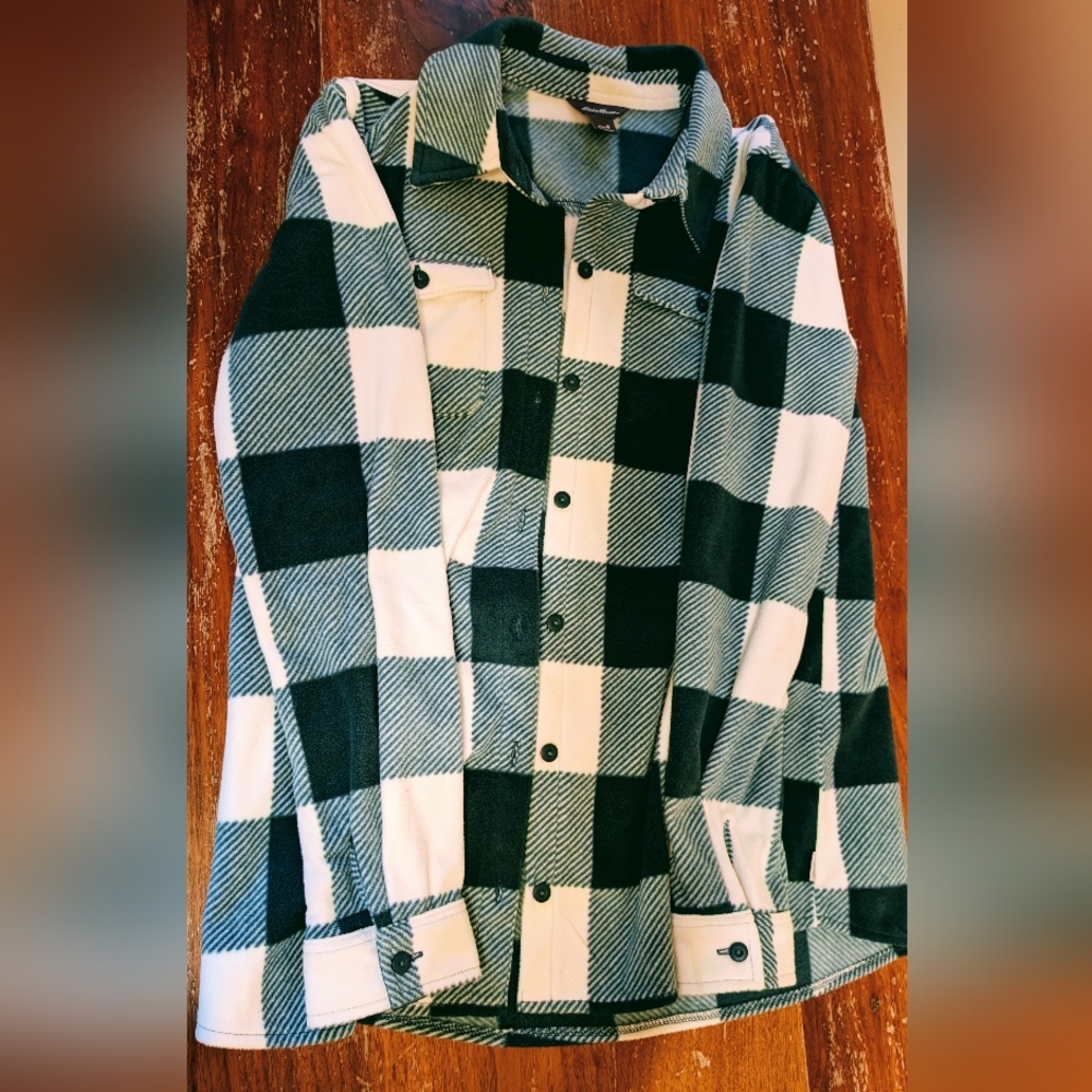 Eddie Bauer Green and White Plaid Jacket